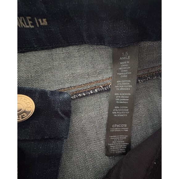 Chico's So Slimming Girlfriend Ankle Jeans Size 1.5 Women's 10 Dark Wash Stretch - Picture 9 of 10